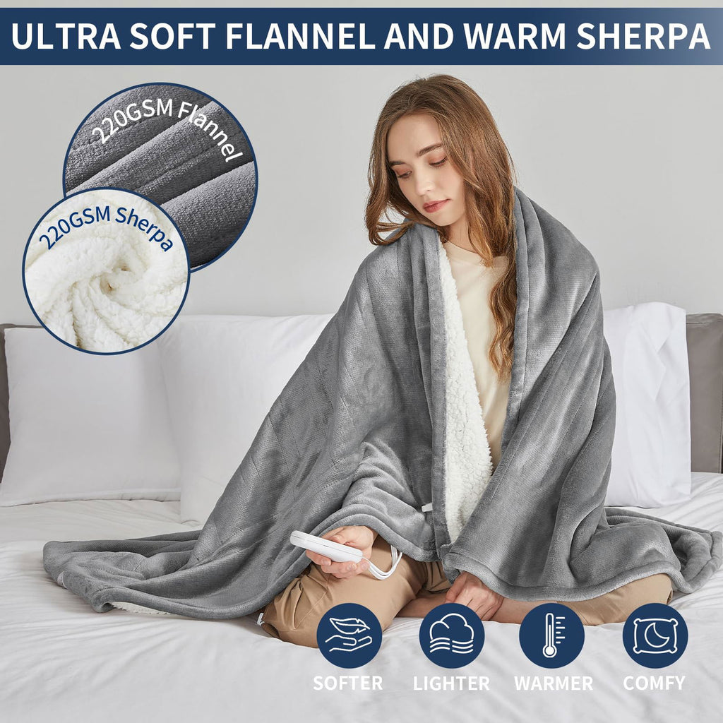 Heated Electric Blanket Blanket - Electric Throw Blanket 72"x84" for Bed- Heated Blanket with 5 Heating Levels& 4 Hours Auto off for Couch Home Office - Soft Fleece Heating Blanket for Full Body(Grey) - Grand Goldman