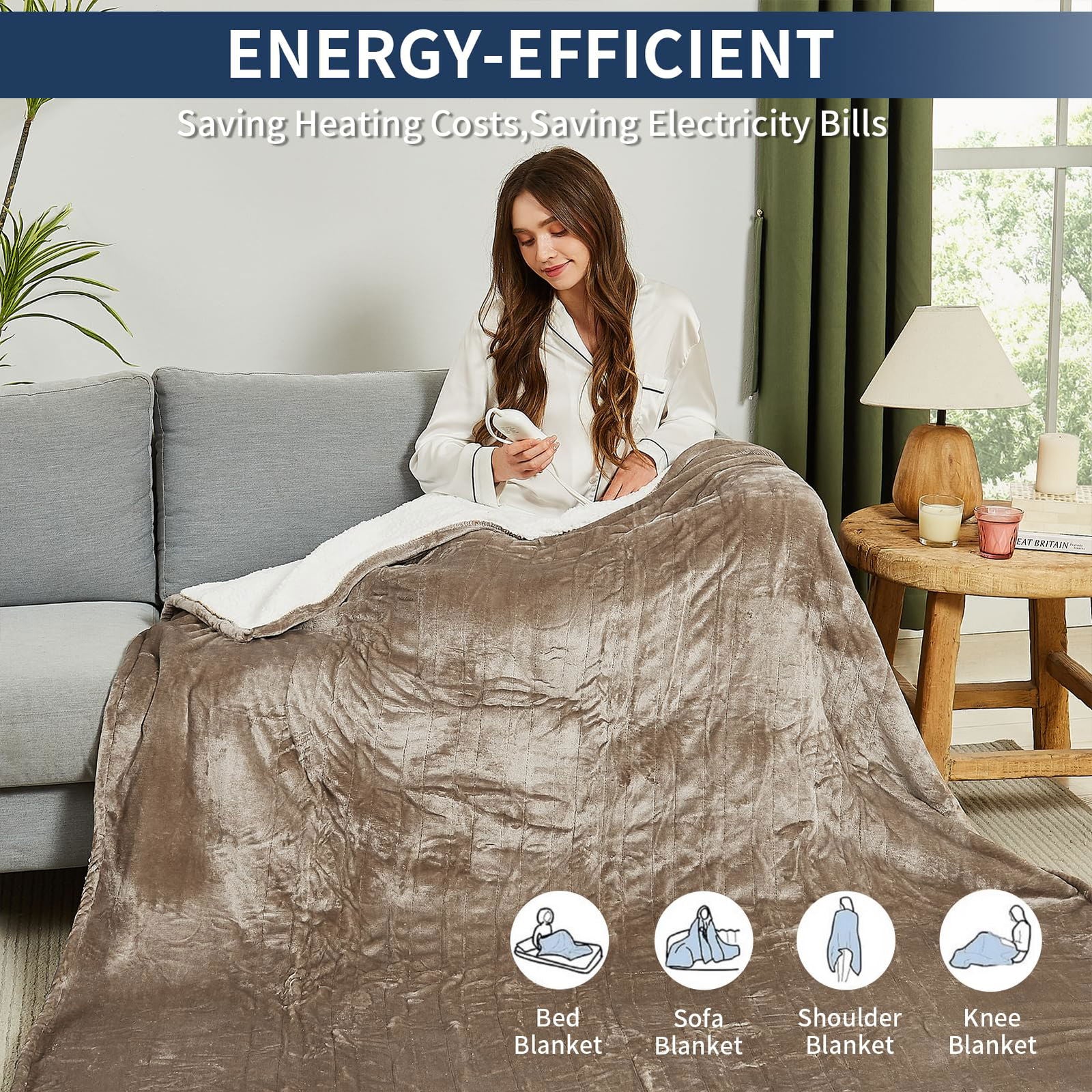 Heated Electric Blanket Blanket - Electric Throw Blanket 72"x84" for Bed- Heated Blanket with 5 Heating Levels& 4 Hours Auto off for Couch Home Office - Soft Fleece Heating Blanket for Full Body(Grey) - Grand Goldman