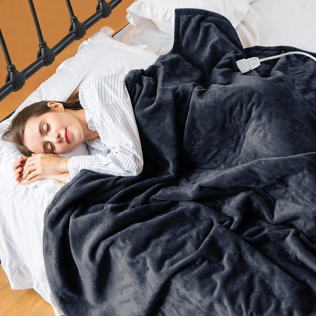 Heated Throw Blanket with 1-9 hrs Timer Auto-Off & 8 Heating Levels,Flannel Electric Blanket Throw ETL Certification,Machine Washable Full Body Warming Blankets - Grand Goldman