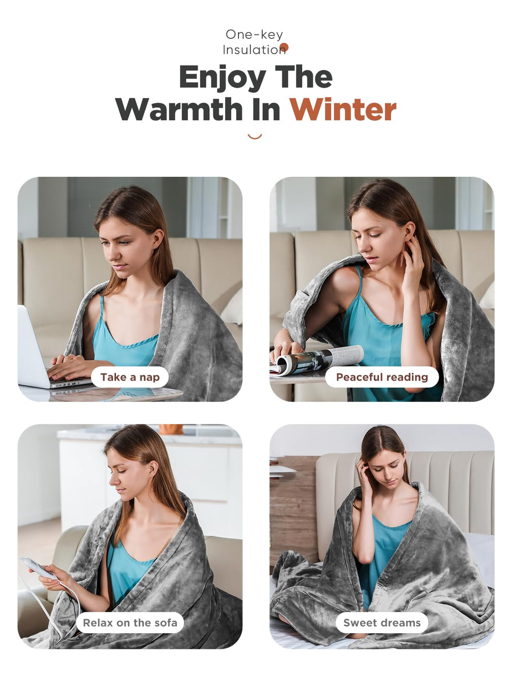 Heated Throw Blanket with 1-9 hrs Timer Auto-Off & 8 Heating Levels,Flannel Electric Blanket Throw ETL Certification,Machine Washable Full Body Warming Blankets - Grand Goldman