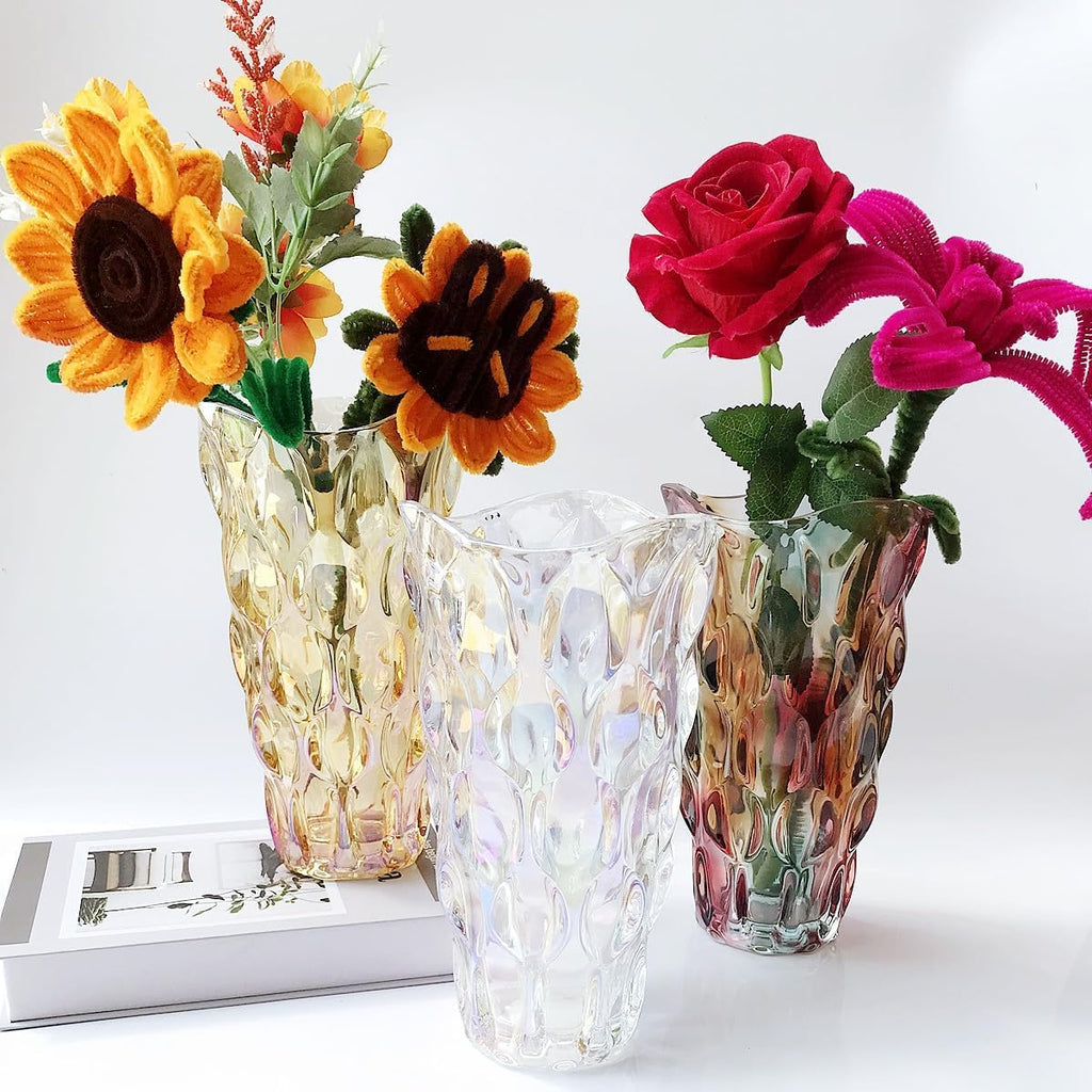 Heavy Glass Flower Vase Thickened 3.5lb 9.5inch Sparkle vase Bohemian Style, for Centerpieces,Wedding,Perfect Home Decor (Sparkle) - Grand Goldman