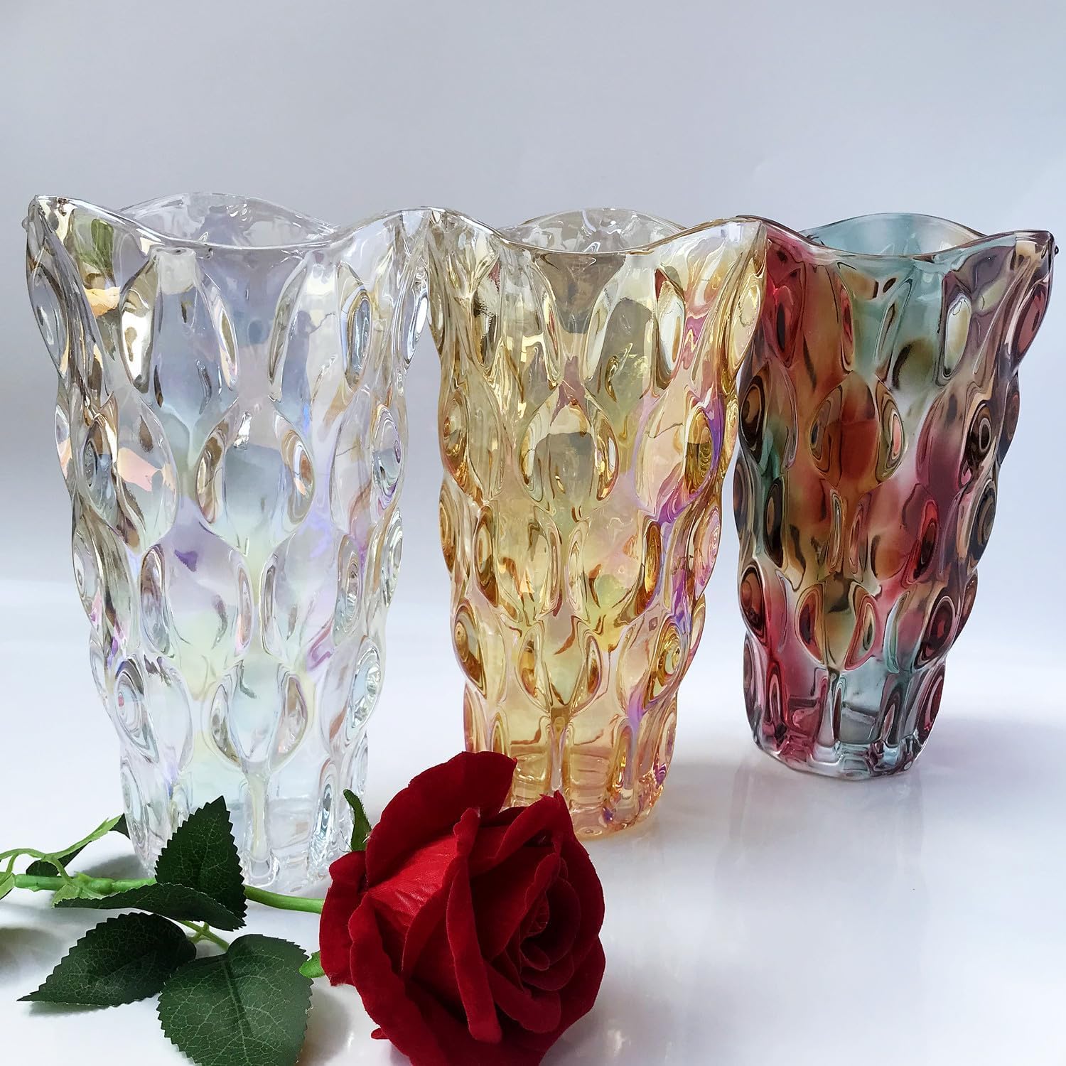 Heavy Glass Flower Vase Thickened 3.5lb 9.5inch Sparkle vase Bohemian Style, for Centerpieces,Wedding,Perfect Home Decor (Sparkle) - Grand Goldman