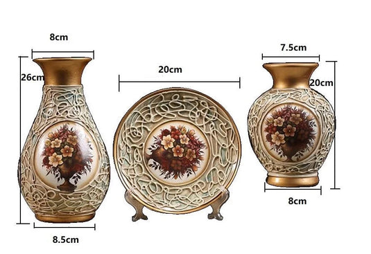 Exquisite Hand-Painted 3-Piece Ceramic Vase Set Vintage Japanese Style Home Decor 3D Ampora Plate Urn Pack Dried Flowers Arrangement Traditional Chinese & European Design