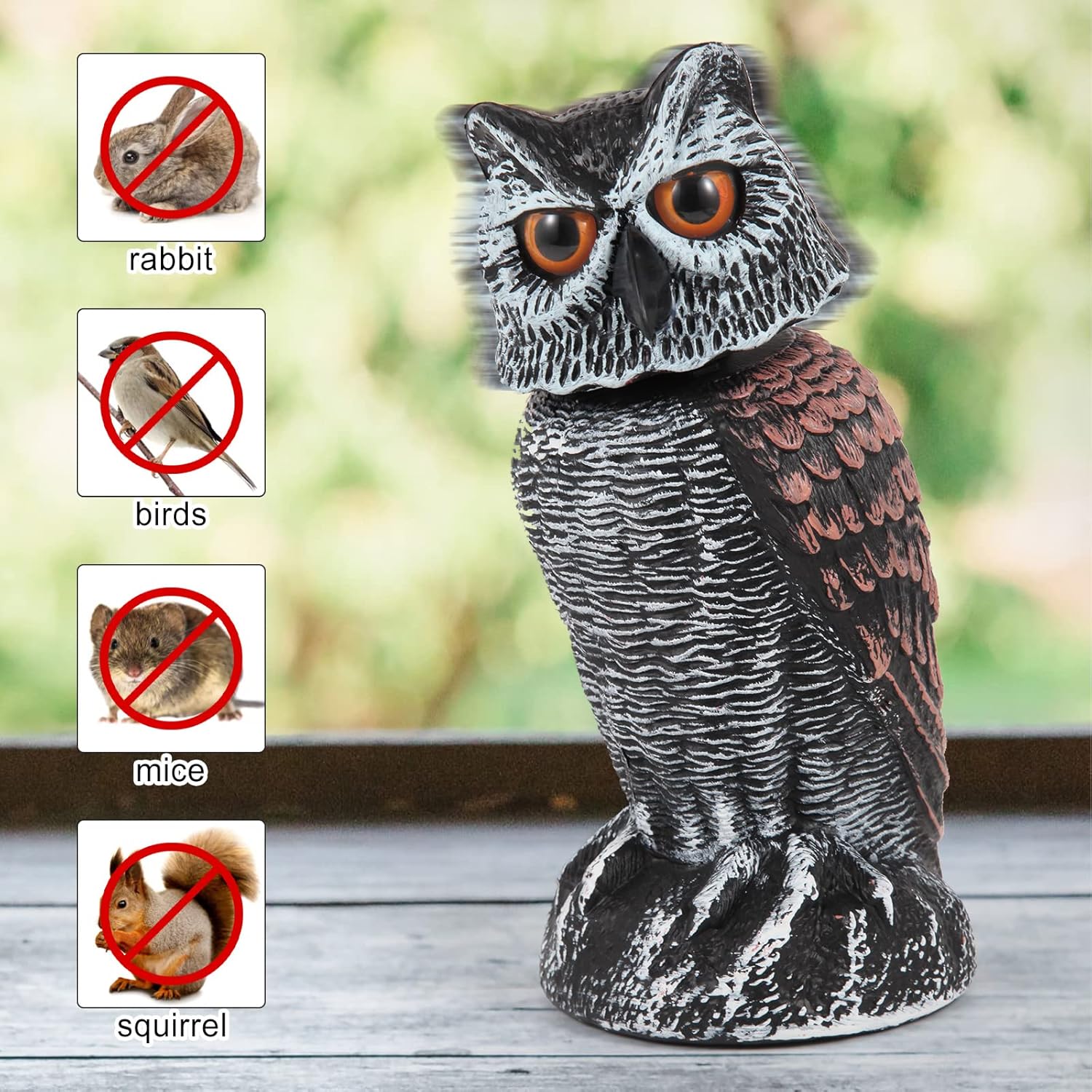 Hedoc 2 Pack Fake Owl Decoys to Scare Birds Away from Gardens and Patios, Rotating Head Owl Bird Deterrents, Nature Enemy Scarecrow Plastic Owl Statues, Pest Repellent, Pigeon Deterrent - Grand Goldman