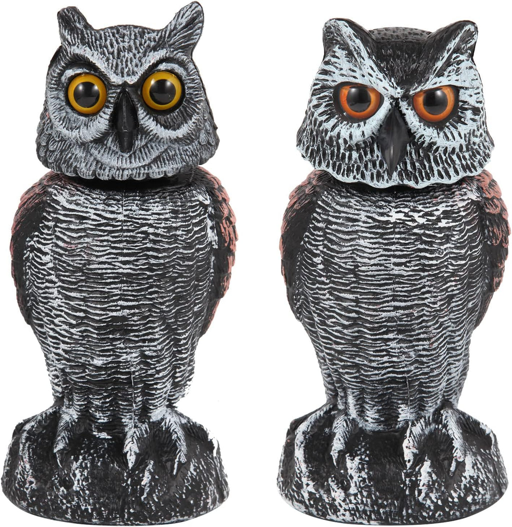 Hedoc 2 Pack Fake Owl Decoys to Scare Birds Away from Gardens and Patios, Rotating Head Owl Bird Deterrents, Nature Enemy Scarecrow Plastic Owl Statues, Pest Repellent, Pigeon Deterrent - Grand Goldman