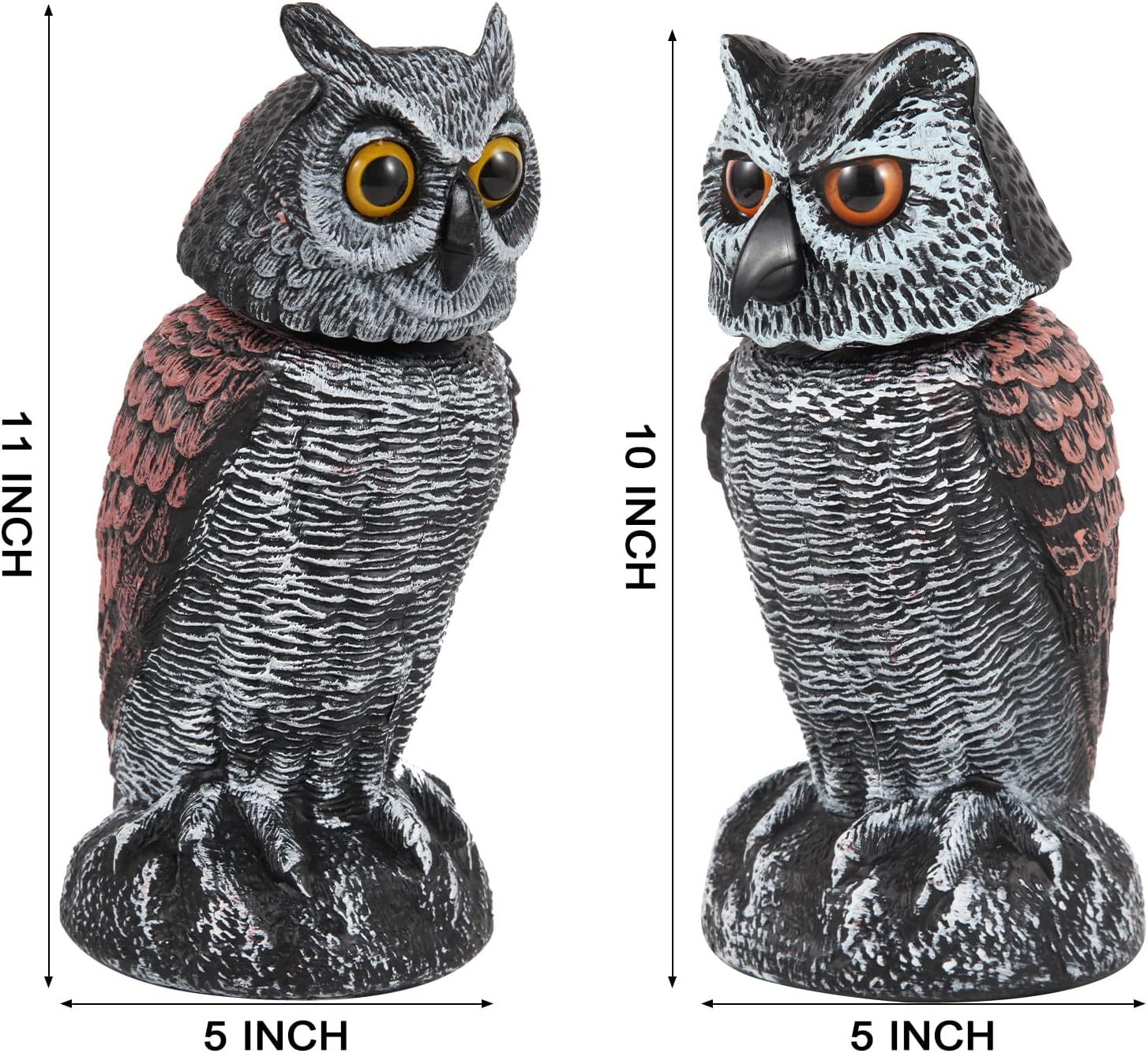 Hedoc 2 Pack Fake Owl Decoys to Scare Birds Away from Gardens and Patios, Rotating Head Owl Bird Deterrents, Nature Enemy Scarecrow Plastic Owl Statues, Pest Repellent, Pigeon Deterrent - Grand Goldman