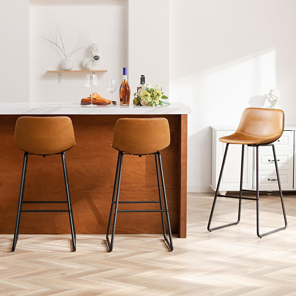 HeuGah Green Bar Stools Set of 3, 26 Inch Barstools with Metal Legs Faux Leather Counter Height Bar Stools for Kitchen Island Modern Bar Seats Chairs with Backrest - Grand Goldman