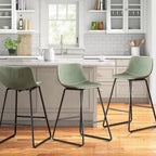 HeuGah Green Bar Stools Set of 3, 26 Inch Barstools with Metal Legs Faux Leather Counter Height Bar Stools for Kitchen Island Modern Bar Seats Chairs with Backrest - Grand Goldman