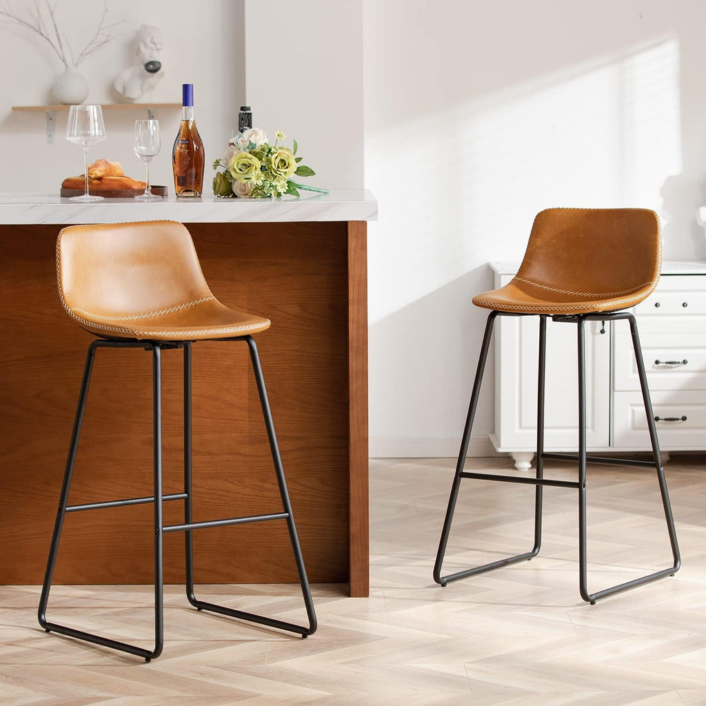 HeuGah Green Bar Stools Set of 3, 26 Inch Barstools with Metal Legs Faux Leather Counter Height Bar Stools for Kitchen Island Modern Bar Seats Chairs with Backrest - Grand Goldman