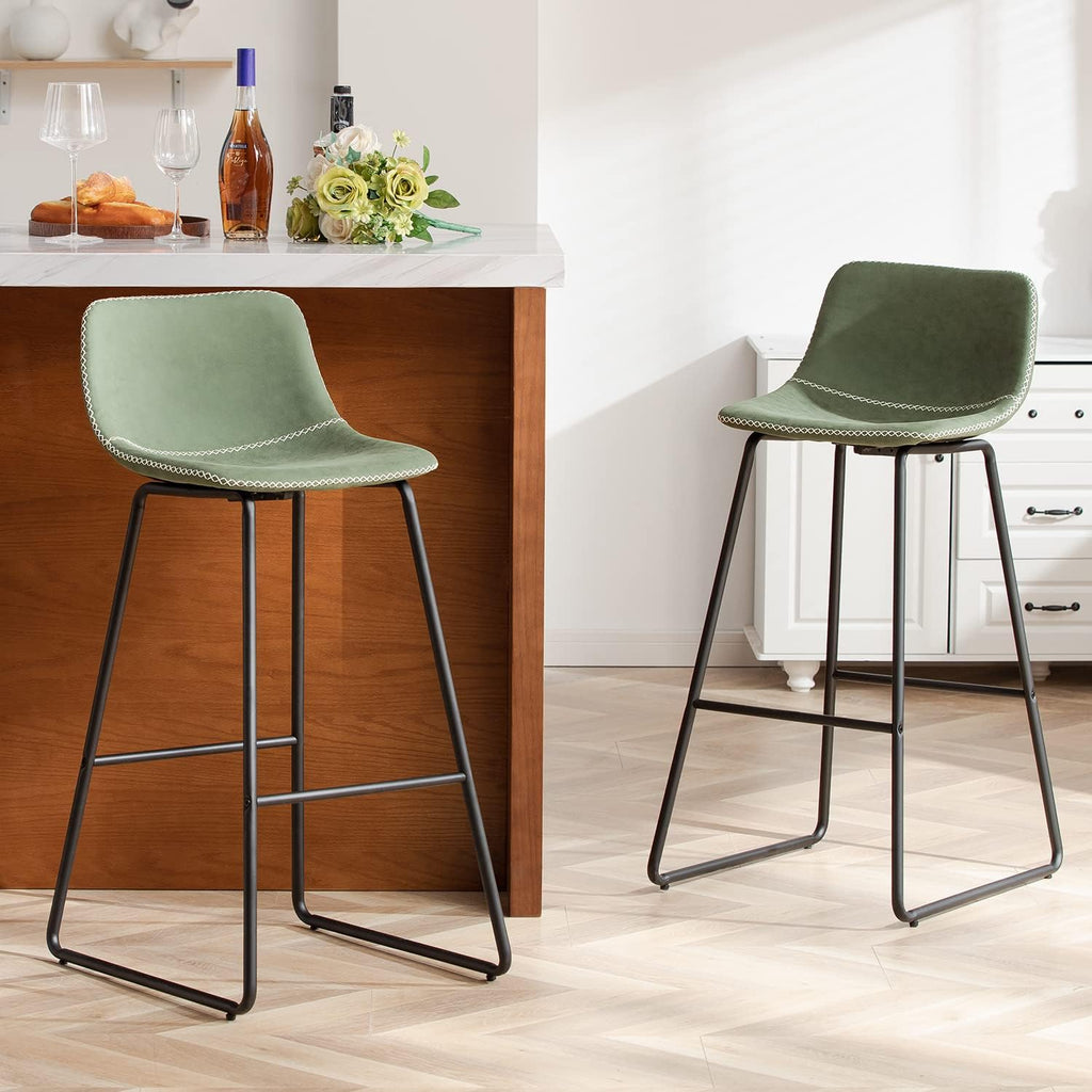 HeuGah Green Bar Stools Set of 3, 26 Inch Barstools with Metal Legs Faux Leather Counter Height Bar Stools for Kitchen Island Modern Bar Seats Chairs with Backrest - Grand Goldman