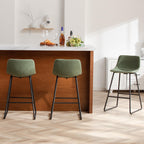 HeuGah Green Bar Stools Set of 3, 26 Inch Barstools with Metal Legs Faux Leather Counter Height Bar Stools for Kitchen Island Modern Bar Seats Chairs with Backrest - Grand Goldman