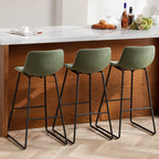 HeuGah Green Bar Stools Set of 3, 26 Inch Barstools with Metal Legs Faux Leather Counter Height Bar Stools for Kitchen Island Modern Bar Seats Chairs with Backrest - Grand Goldman