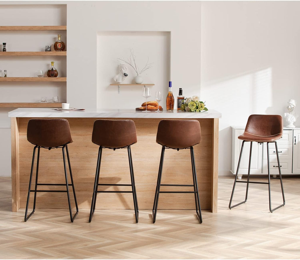 HeuGah Green Bar Stools Set of 3, 26 Inch Barstools with Metal Legs Faux Leather Counter Height Bar Stools for Kitchen Island Modern Bar Seats Chairs with Backrest - Grand Goldman