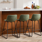 HeuGah Green Bar Stools Set of 3, 26 Inch Barstools with Metal Legs Faux Leather Counter Height Bar Stools for Kitchen Island Modern Bar Seats Chairs with Backrest - Grand Goldman