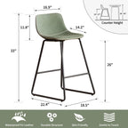 HeuGah Green Bar Stools Set of 3, 26 Inch Barstools with Metal Legs Faux Leather Counter Height Bar Stools for Kitchen Island Modern Bar Seats Chairs with Backrest - Grand Goldman