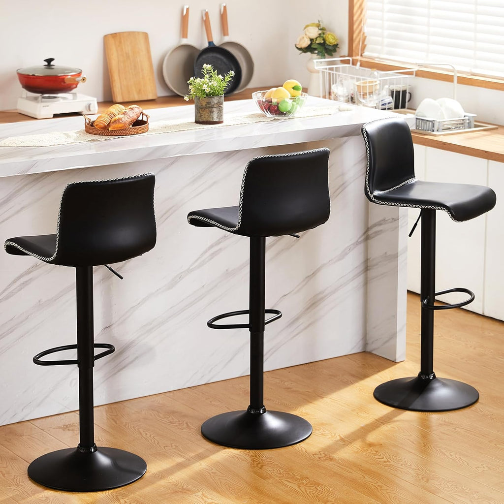 HeuGah Swivel Bar Stools Set of 4, Counter Height Bar Stools with Back, Adjustable Bar Stools 24" to 32", Black Faux Leather Bar Stools for Kitchen Island (Black, Set of 4 (24'' to 32'')) - Grand Goldman