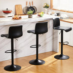 HeuGah Swivel Bar Stools Set of 4, Counter Height Bar Stools with Back, Adjustable Bar Stools 24" to 32", Black Faux Leather Bar Stools for Kitchen Island (Black, Set of 4 (24'' to 32'')) - Grand Goldman