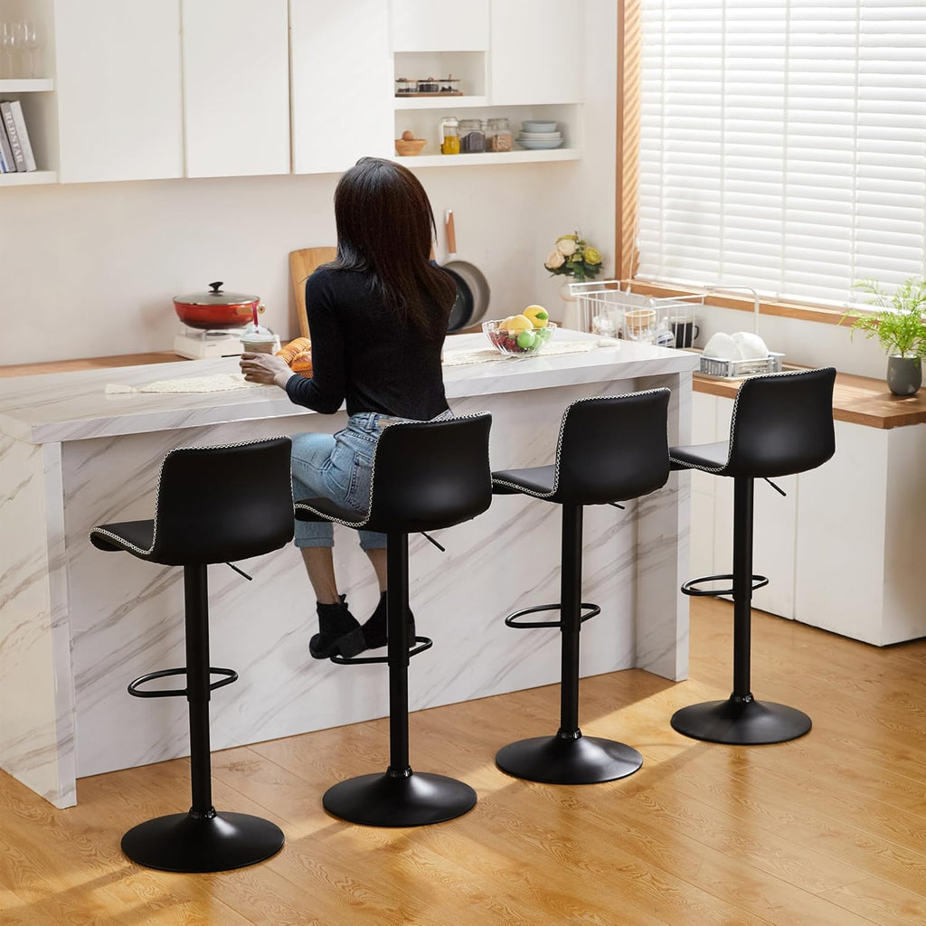 HeuGah Swivel Bar Stools Set of 4, Counter Height Bar Stools with Back, Adjustable Bar Stools 24" to 32", Black Faux Leather Bar Stools for Kitchen Island (Black, Set of 4 (24'' to 32'')) - Grand Goldman