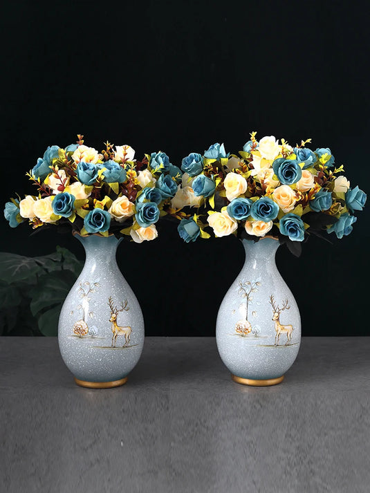 Elegant Ceramic 3D Stereoscopic Vase with Hand-Painted Flowers for Dried Flower Arrangements - Vintage European Style Home Decorations for Living Room and Entrance