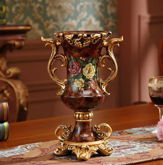 WINDSOR European Royal Resin Vase 30cm, Hand-Painted Victorian Style Floral Amphora Design Urn for Vintage Vessel Home Living Room Kitchen High End Office Decor
