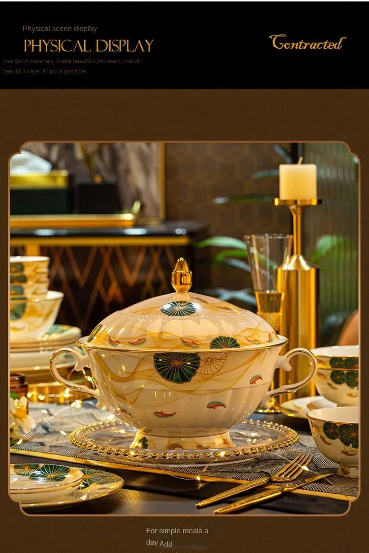 High-end Bone China Dinnerware Set for Elegant Dining and Entertaining Chinese Bowls and Plates for Wedding Gifts & Housewarming - Grand Goldman