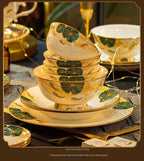 High-end Bone China Dinnerware Set for Elegant Dining and Entertaining Chinese Bowls and Plates for Wedding Gifts & Housewarming - Grand Goldman