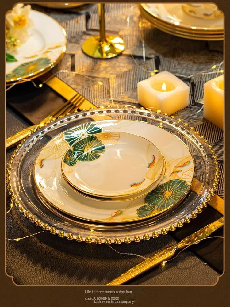 High-end Bone China Dinnerware Set for Elegant Dining and Entertaining Chinese Bowls and Plates for Wedding Gifts & Housewarming - Grand Goldman