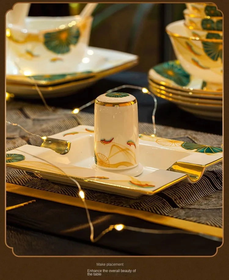 High-end Bone China Dinnerware Set for Elegant Dining and Entertaining Chinese Bowls and Plates for Wedding Gifts & Housewarming - Grand Goldman