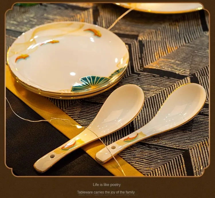 High-end Bone China Dinnerware Set for Elegant Dining and Entertaining Chinese Bowls and Plates for Wedding Gifts & Housewarming - Grand Goldman