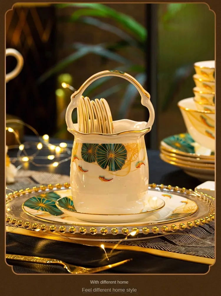 High-end Bone China Dinnerware Set for Elegant Dining and Entertaining Chinese Bowls and Plates for Wedding Gifts & Housewarming - Grand Goldman