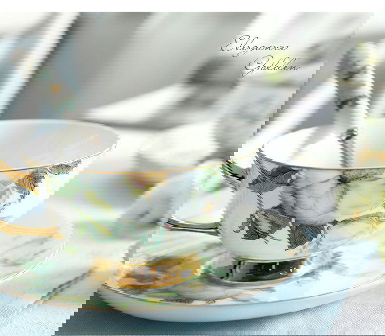 High-grade Bone China Coffee Cup And Saucer Set Flower Tea Afternoon Tea Ceramic Cup Household With Spoon - Grand Goldman