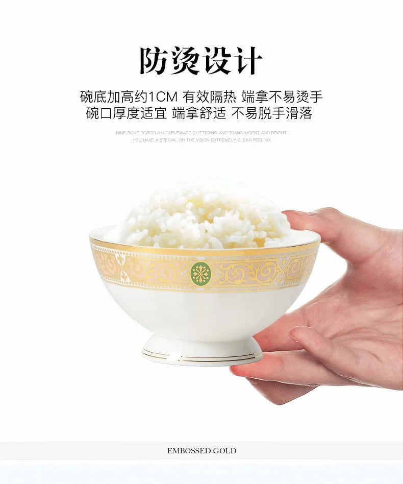 High-grade Three-dimensional Relief Gold 60 Skull Porcelain Tableware Set Bowl Plate Plate Set Ten People Tableware Gift Box - Grand Goldman