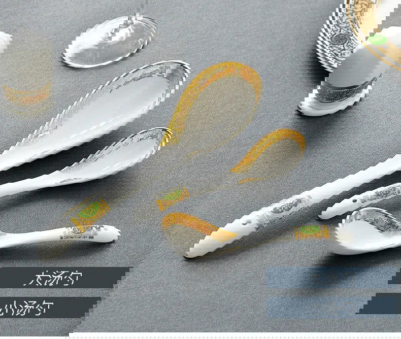 High-grade Three-dimensional Relief Gold 60 Skull Porcelain Tableware Set Bowl Plate Plate Set Ten People Tableware Gift Box - Grand Goldman