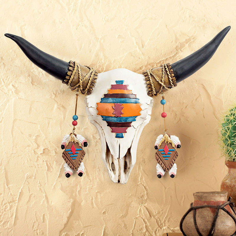 Hippie Decorated Bull Head Niu Tau B&B Pendant Hanging Wall Decoration Living Room - Grand Goldman