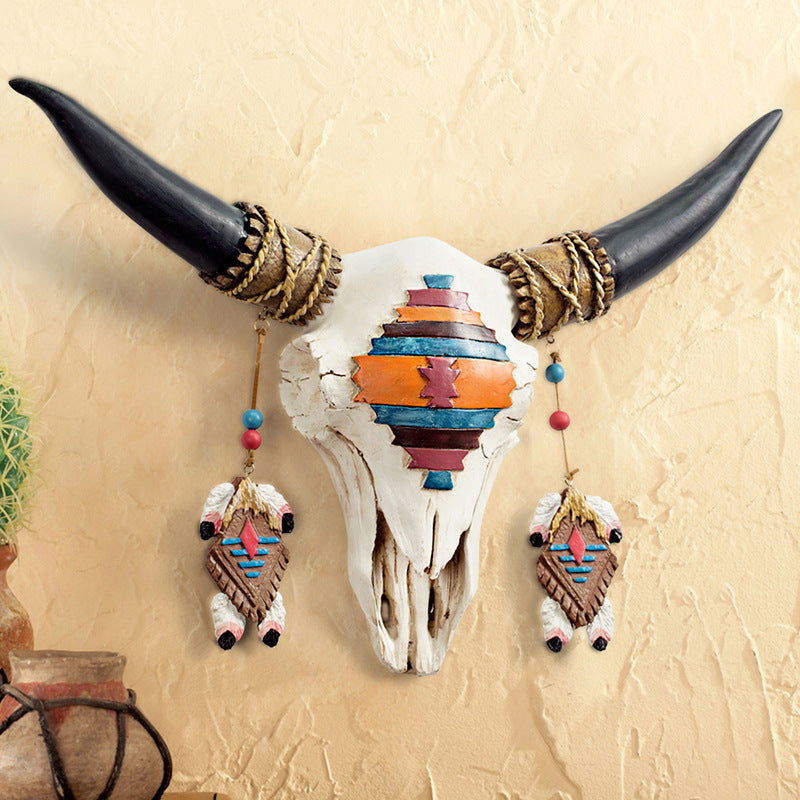 Hippie Decorated Bull Head Niu Tau B&B Pendant Hanging Wall Decoration Living Room - Grand Goldman