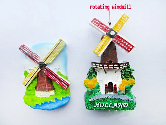 Holland World Tourist Souvenirs Gift Creative 3D Stereo Rotating Windmill Resin Refrigerator Magnet for home decoration - Grand Goldman