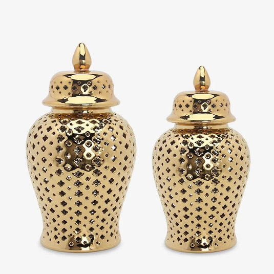 Hollow General Jar Ceramic Golden Ginger Jar Porcelain Storage Jar Vase Hollow Flower Arrangement Pot Home Decoration Vases Pots - Grand Goldman