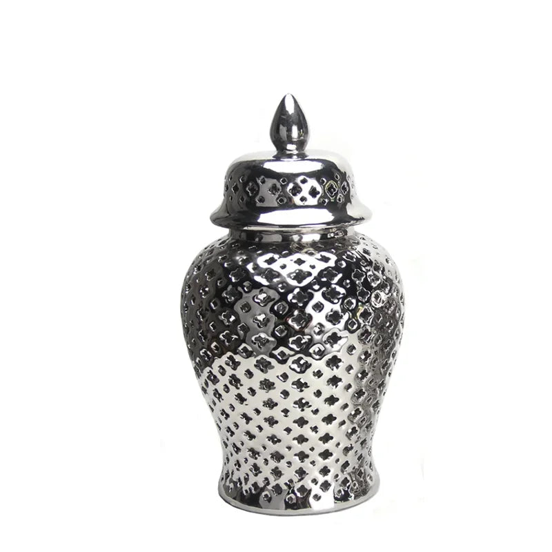 Hollow General Jar Ceramic Golden Ginger Jar Porcelain Storage Jar Vase Hollow Flower Arrangement Pot Home Decoration Vases Pots - Grand Goldman