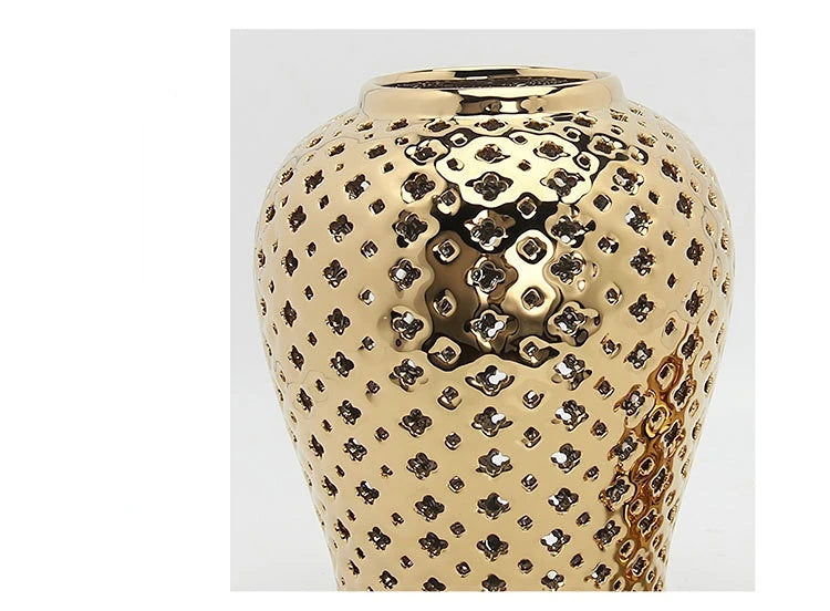 Hollow General Jar Ceramic Golden Ginger Jar Porcelain Storage Jar Vase Hollow Flower Arrangement Pot Home Decoration Vases Pots - Grand Goldman