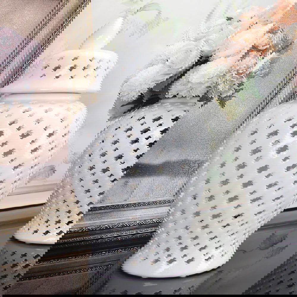 Hollow General Jar Ceramic Golden Ginger Jar Porcelain Storage Jar Vase Hollow Flower Arrangement Pot Home Decoration Vases Pots - Grand Goldman