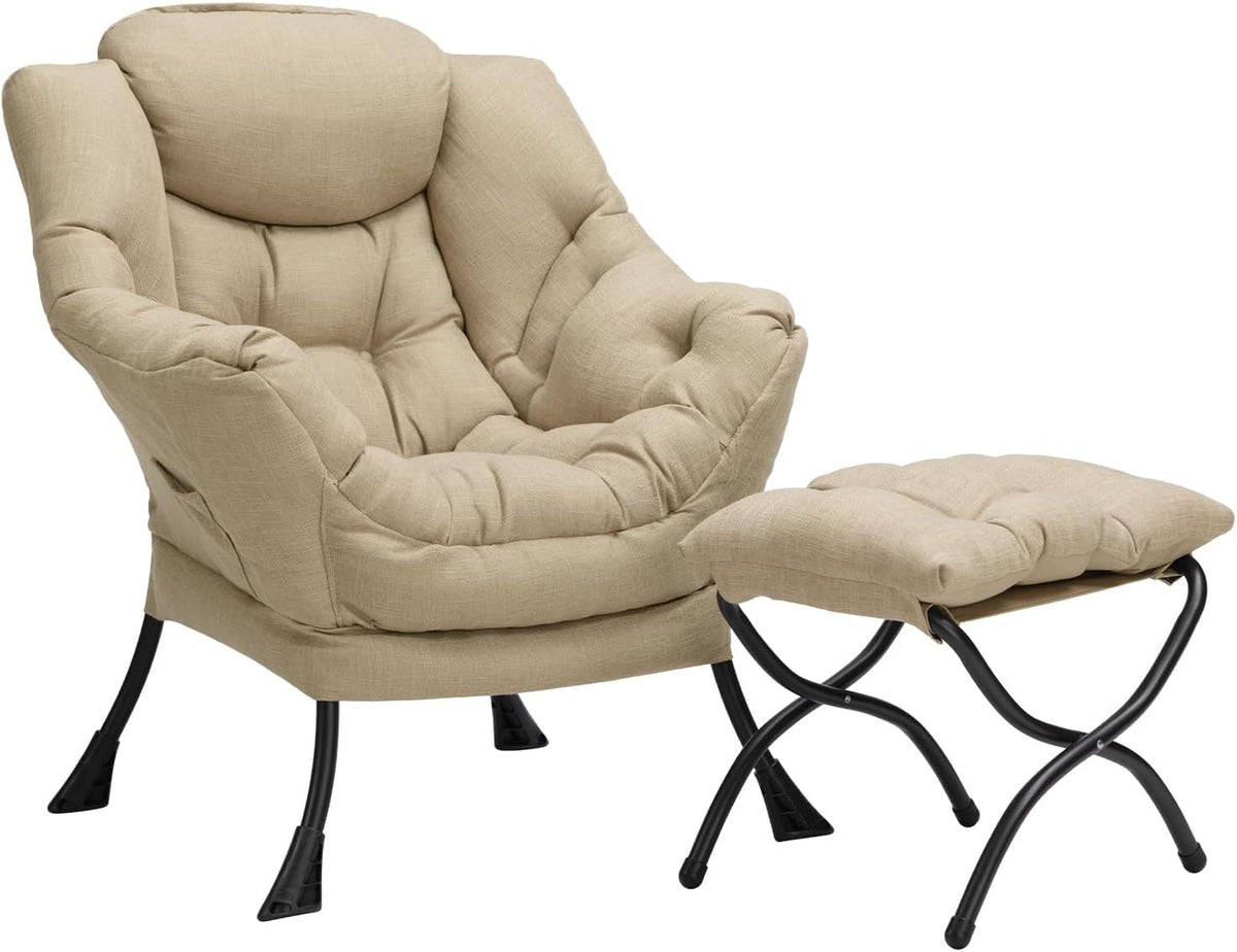 HollyHOME Fabric Large Lazy Chair, Accent Reading Chair, Cozy Lounge Chair with Armrest, Leisure Sofa Chair for Living Room, Bedroom, Dorm, Blue - Grand Goldman