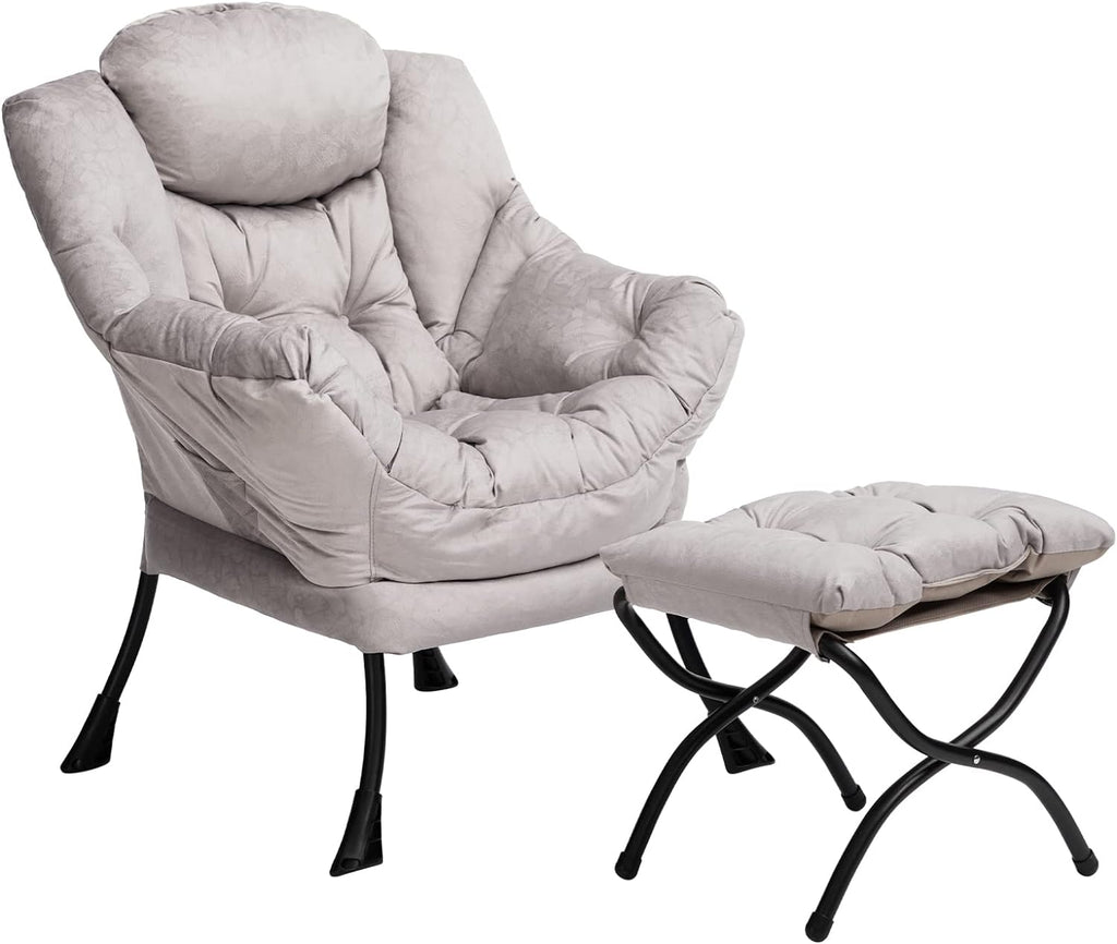 HollyHOME Fabric Large Lazy Chair, Accent Reading Chair, Cozy Lounge Chair with Armrest, Leisure Sofa Chair for Living Room, Bedroom, Dorm, Blue - Grand Goldman