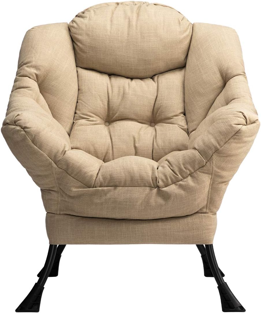 HollyHOME Fabric Large Lazy Chair, Accent Reading Chair, Cozy Lounge Chair with Armrest, Leisure Sofa Chair for Living Room, Bedroom, Dorm, Blue - Grand Goldman