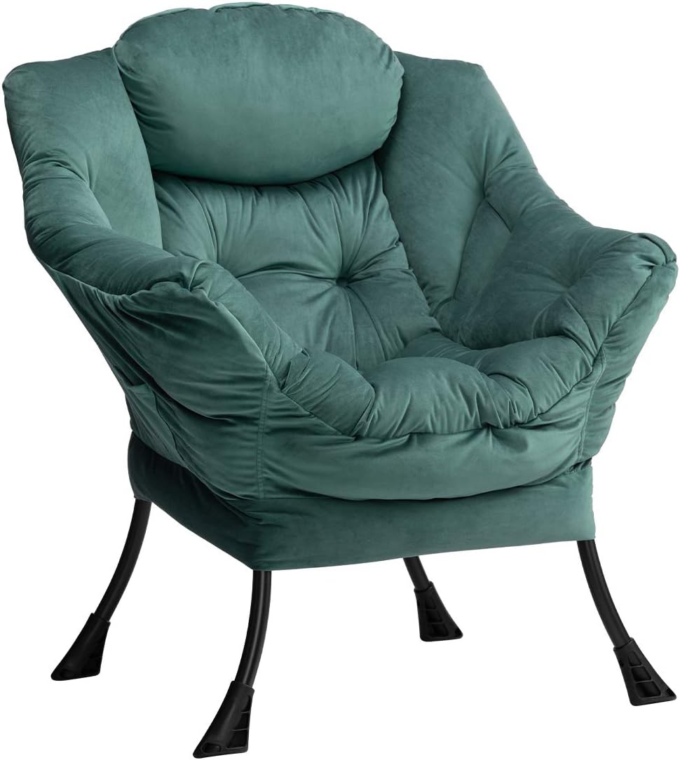 HollyHOME Fabric Large Lazy Chair, Accent Reading Chair, Cozy Lounge Chair with Armrest, Leisure Sofa Chair for Living Room, Bedroom, Dorm, Blue - Grand Goldman