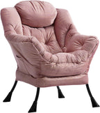 HollyHOME Fabric Large Lazy Chair, Accent Reading Chair, Cozy Lounge Chair with Armrest, Leisure Sofa Chair for Living Room, Bedroom, Dorm, Blue - Grand Goldman