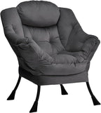 HollyHOME Fabric Large Lazy Chair, Accent Reading Chair, Cozy Lounge Chair with Armrest, Leisure Sofa Chair for Living Room, Bedroom, Dorm, Blue - Grand Goldman