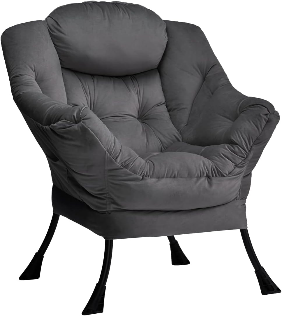 HollyHOME Fabric Large Lazy Chair, Accent Reading Chair, Cozy Lounge Chair with Armrest, Leisure Sofa Chair for Living Room, Bedroom, Dorm, Blue - Grand Goldman