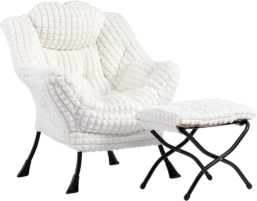 HollyHOME Fabric Large Lazy Chair, Accent Reading Chair, Cozy Lounge Chair with Armrest, Leisure Sofa Chair for Living Room, Bedroom, Dorm, Blue - Grand Goldman