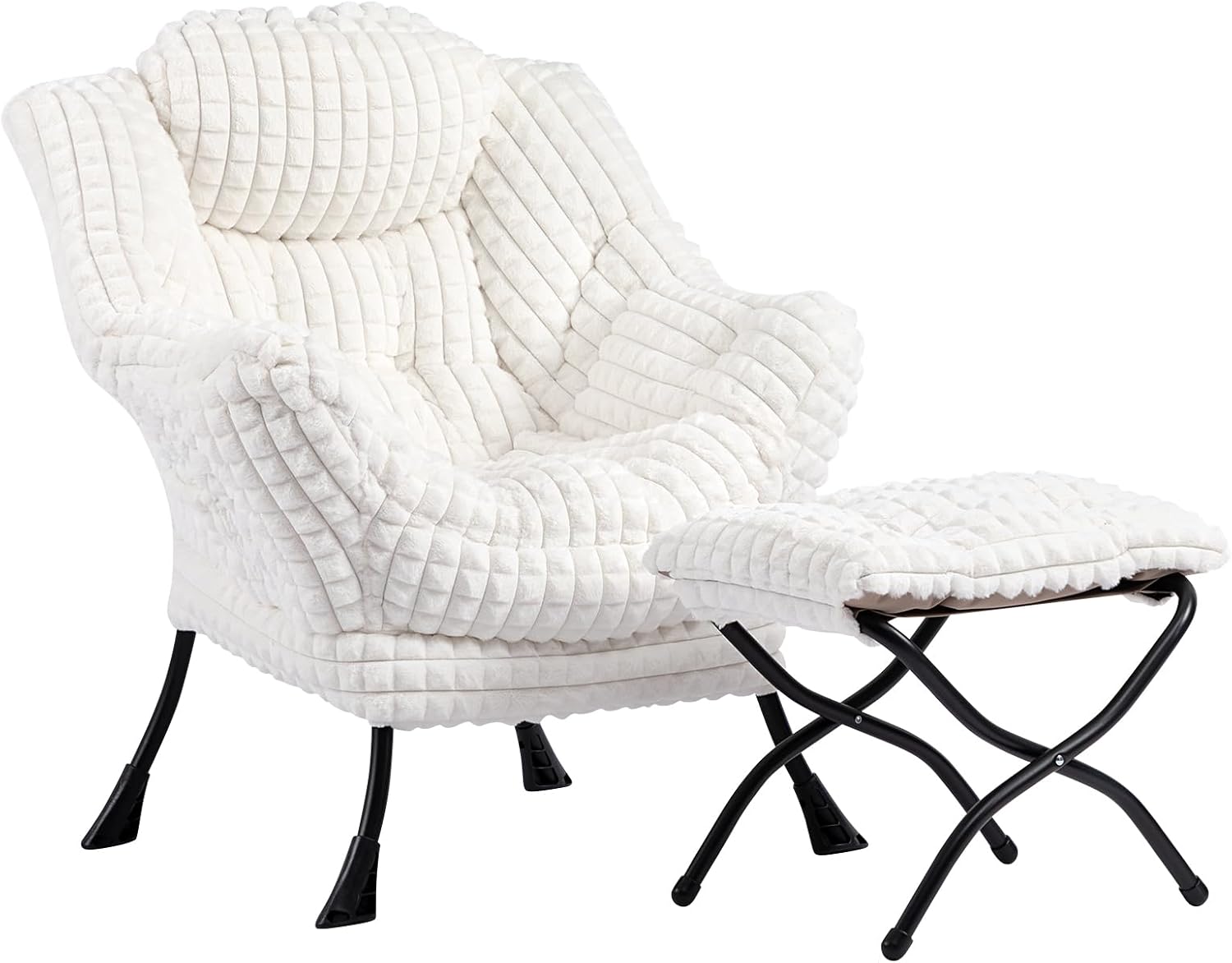 HollyHOME Fabric Large Lazy Chair, Accent Reading Chair, Cozy Lounge Chair with Armrest, Leisure Sofa Chair for Living Room, Bedroom, Dorm, Blue - Grand Goldman