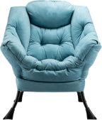 HollyHOME Fabric Large Lazy Chair, Accent Reading Chair, Cozy Lounge Chair with Armrest, Leisure Sofa Chair for Living Room, Bedroom, Dorm, Blue - Grand Goldman